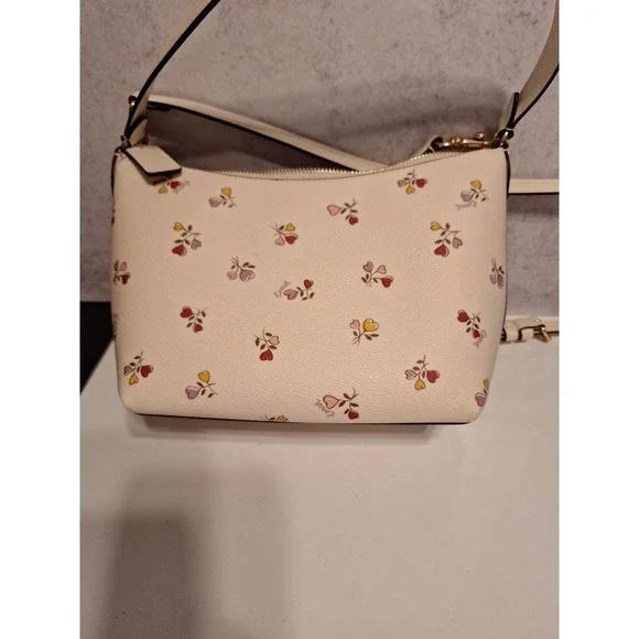 NWT Coach CW392 Zip Top Shoulder Bag Crossbody W/ Heart Print In Chalk - Picture 11 of 15